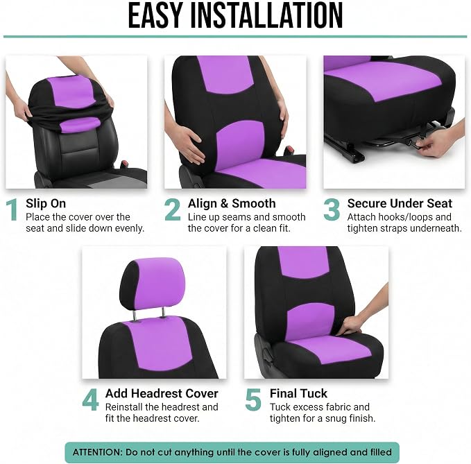 FH Group Car Seat Covers Full Set Cloth - Universal Fit Automotive Seat Covers, Low Back Front Seat Covers, Solid Back Seat Cover, Washable Car Seat Cover for SUV, Sedan and Van Purple