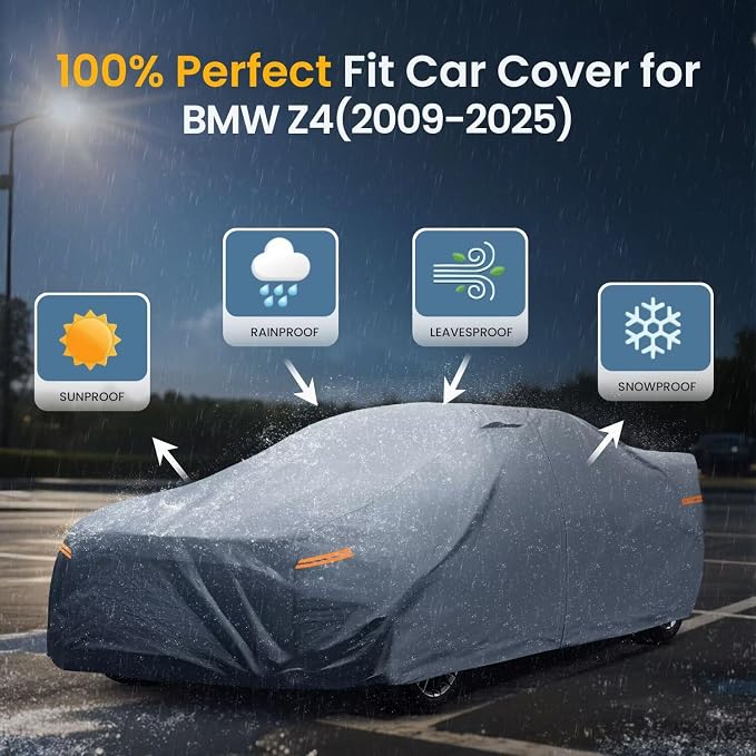 Waterproof BMW Z4(2009-2026) Car Cover with Breathable Vents, [2025 Upgrade] Premium Covers with Cotton Liner and Zipper Door, Sun Rain Snow Dust Uv Protection.(Gift with Towel)