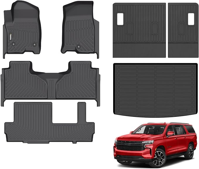 Wailtnb-Floor Mats & Cargo Liner Backrest Mat for 2021-2026 Chevy Suburban & GMC Yukon XL 8 Seats (Bench Seating) Floor Mat All Weather Liner Car Mat for Chevy Suburban 2021-2026 8 Seat Accessories