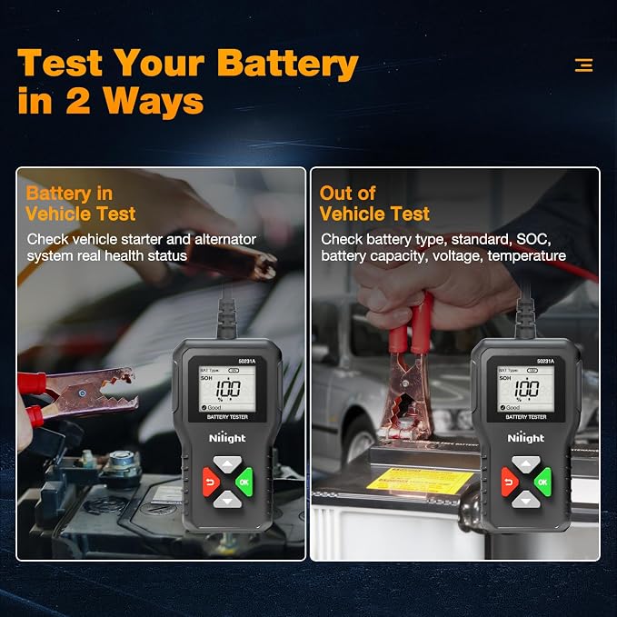 Nilight Car Battery Tester 6V 12V 24V Accurate Digital Auto Analyzer 100-2000 CCA Voltage SOH SOC Internal Resistance Test for Cars Trucks SUV ATV Boats Motorcycles Vehicle