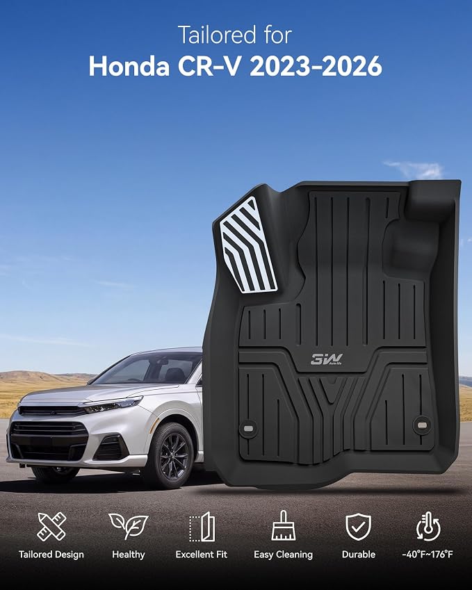 3W Floor Mats & Cargo Liner Fit for Honda CR-V 2023-2026 (Include Hybrid) | Fit for (Upper Positon) Trunk Unscented All-Weather TPE Heavy-Duty Car Mats Stain Prevention Easy to Clean