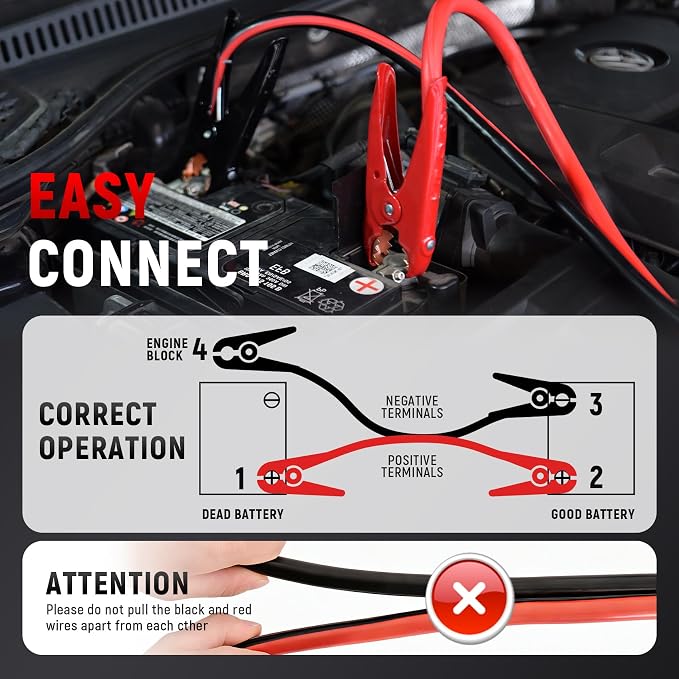 TOPDC 2 Gauge 20 Feet Jumper Cables with Reverse Polarity Protection for Car, SUV and Trucks Battery, Heavy Duty Automotive Booster Cables for Jump Starting Dead or Weak Batteries with Carry Bag