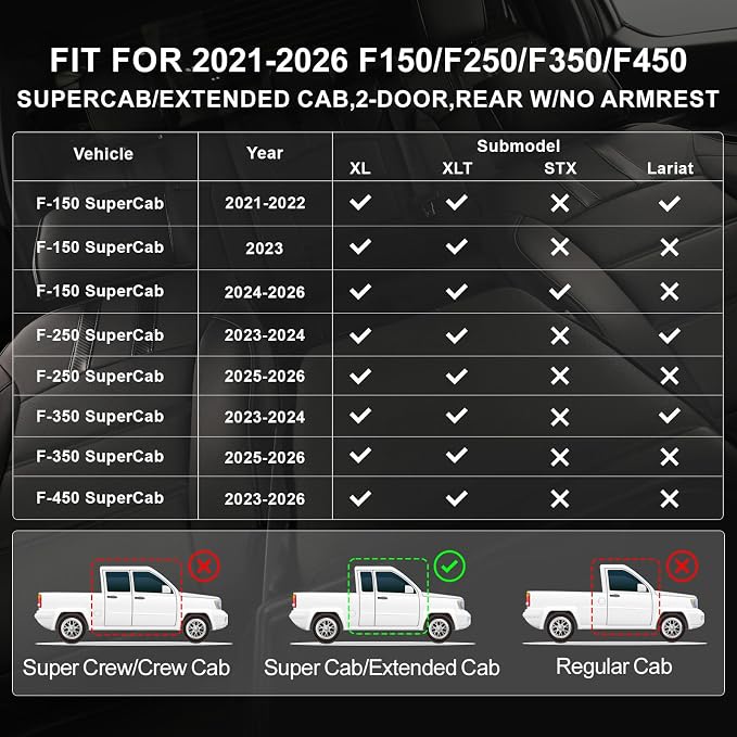 coverdream F150 Seat Covers for 2021-2025 2026 Ford F150 SuperCab XL/XLT & 2023-2026 Super Duty SuperCab XL/XLT,2-Door,Fully Covered,Waterproof Leather Truck Seat Protector(Full Set,Black)