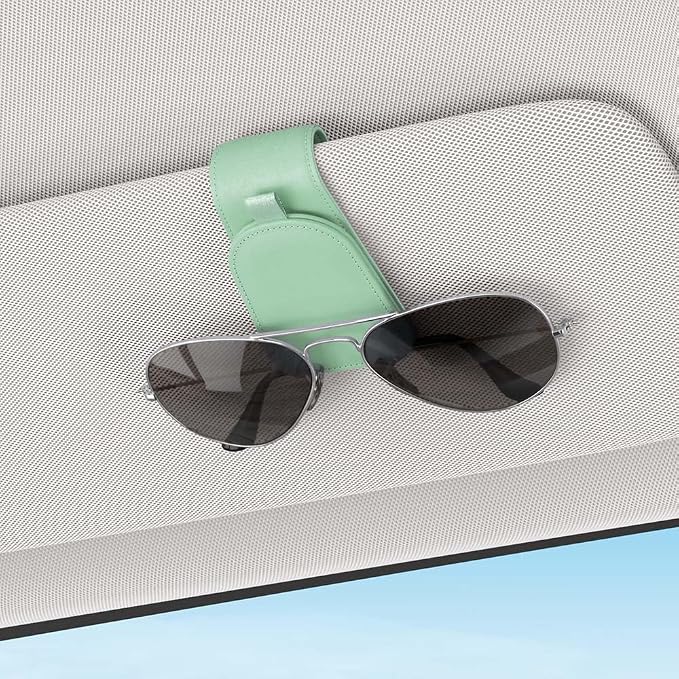 Sotfamily Sunglass Holder for Car Visor, Suede Cloth Magnetic Sunglass Organizer for Car Accessories, 2 Packs, Pastel Green