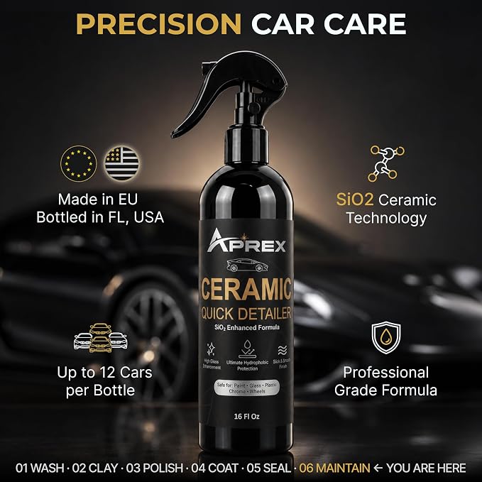Ceramic Coating Spray for Cars - SiO2 Quick Detailer Ceramic Spray, Hydrophobic Waterless Car Wax, Streak-Free High Gloss Paint Protection, Safe for Coated & Wrapped Vehicles, 16 oz