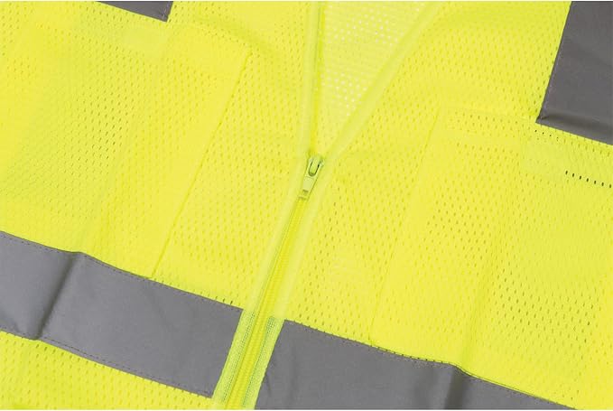 Performance Tool W1580 High-Visibility Reflective Safety Vest, Chest Pockets, Zip Closure, Neon Yellow