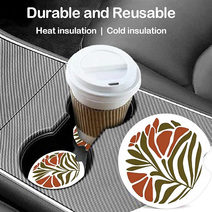 Ceramic Car Coasters – Absorbent Car Cup Holder Coaster Set for Women, Cute Aesthetic Car Accessories for Girls, 2 Pack (Frozen Blue)