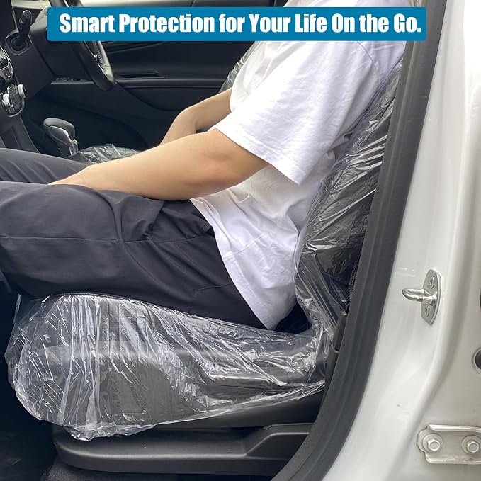 50 PCS Thickened Disposable Plastic Car Seat Covers, 57.1 x 31.5 Inches | Transparent Waterproof Seat Protector, Universal for Airplane Seats, Salon Chair, Restaurant Seats, Bus Seat & Most Vehicles
