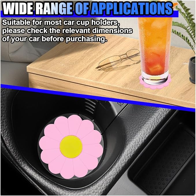 2PCS Car Cup Coaster, Flower Shaped Silicone Non-Slip Vehicle Drink Holder Insert Mat, Universal 2.75 Inch Waterproof Automotive Interior Decoration Beverage Pad Accessories (Pink)