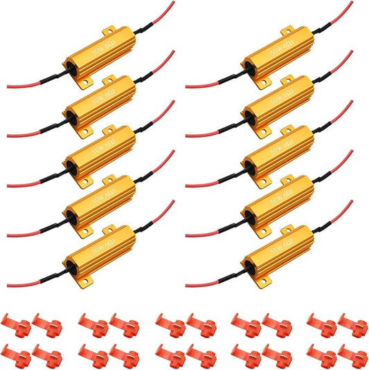 AUXLIGHT 10Pcs Quality 50W 6ohm Load Resistors - Fix LED Bulb Hyper Flash/Error Code, Turn Signal Fast Blinker (Resistors get very hot during working)