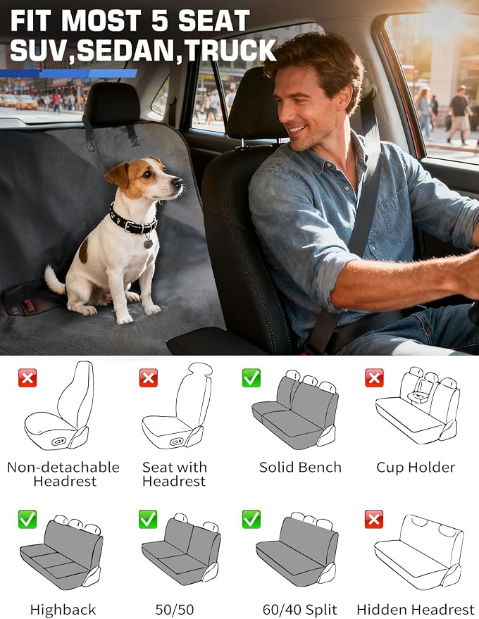 1160g Heavy Duty Towel Car Seat Cover, Sweatproof Absorbent Microfiber Rear Seat Protector for Gym Beach Athletes, Universal Fit Waterproof Back Seat Mat for Sedans SUV Minivans(Gray,1PC)