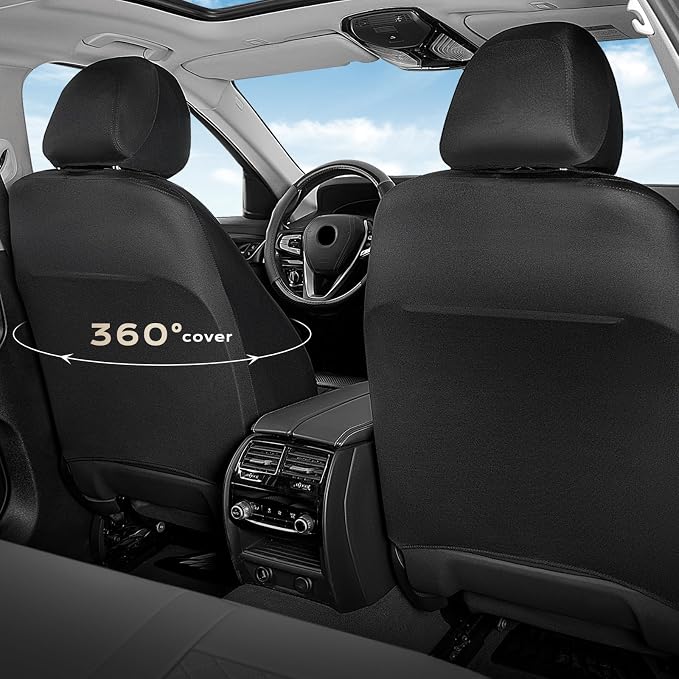 Coverado Car Seat Covers Front Pair, Automotive Leather Seat Covers for Car，Universal Fit Front Back Seat Cover, Non-Slip Waterproof Breathable Car Seat Protector