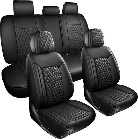 Black High-Density Nappa Leather Automotive Car Seat Covers Full Set | Univerasal Precision Fit,3D Contoured,Full Coverage,Waterproof,ThickTexture Nappa Leather,for most Suvs Trucks Sedans