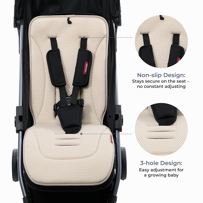 Momcozy Reversible Stroller Seat Liner, Water-Resistant & Easy Clean Side, Breathable & Comfortable Mesh Side, Universal 3-Hole Adjustable Design, All-Season Cushion Pad for Strollers, Carriages