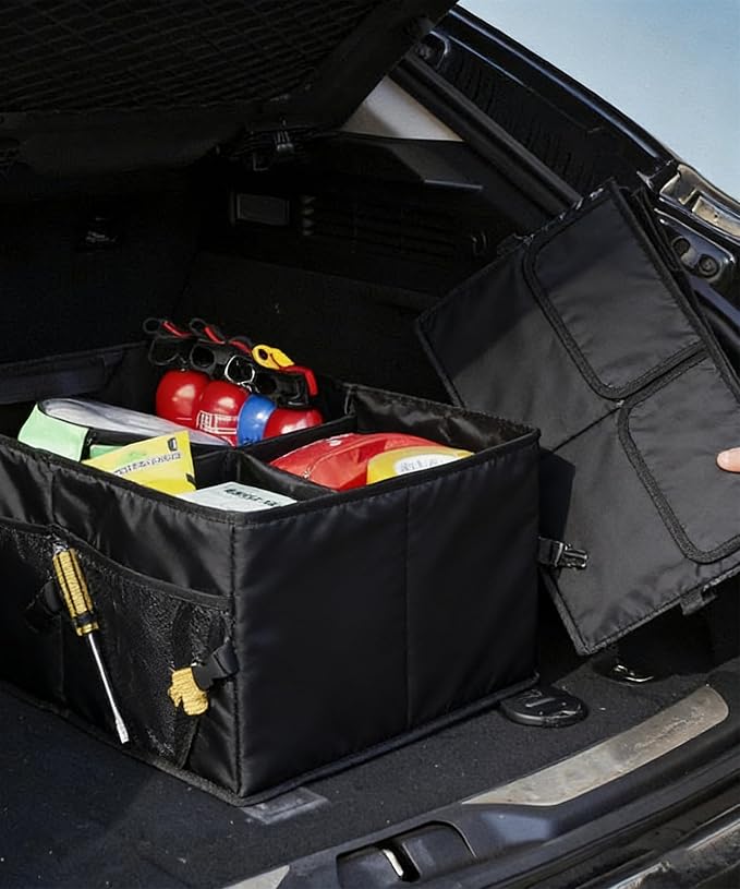 Car Trunk Organizer,Car Accessories Multi Compartment Automotive Storage Box,Waterproof Adjustable Vehicle Trunk Organizers,Suitable for Most Cars,SUV,Sedan,Trucks,Minivan (Black)