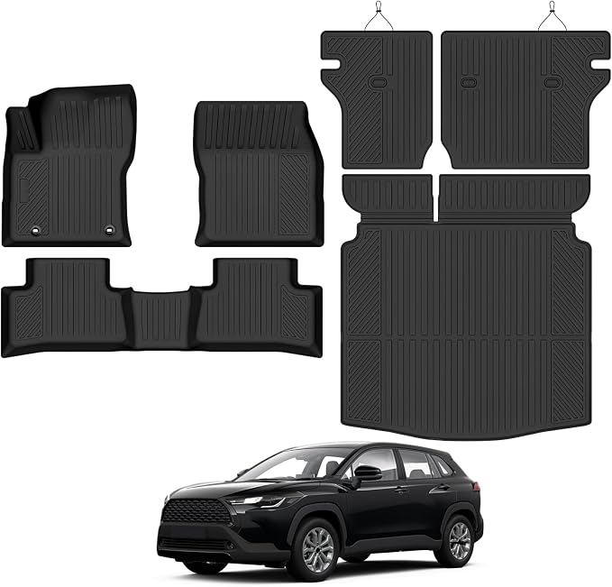 Custom Fit Floor Mats for Toyota Corolla Cross Gas FWD 2022-2026 | (Not for AWD/Hybrid) All Weather TPE Floor Liners with Trunk Mat & Backrest Protectors | Full Set Interior Accessories