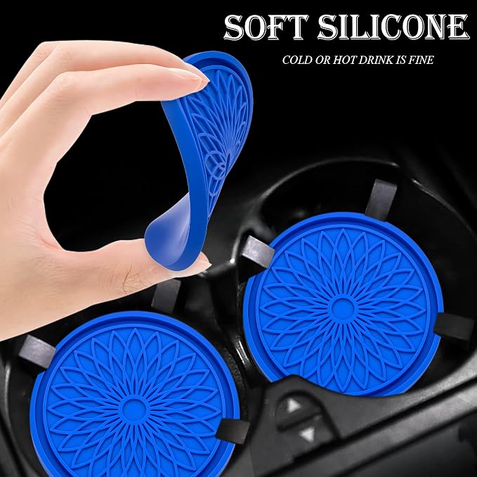2-Pack Car Cup Holder Coaster Inserts, 2.75 Inch Non-Slip Silicone Liners, Shockproof Drink Holder Mat for Women Men, Universal Fit for Most Vehicles (Deep Blue)