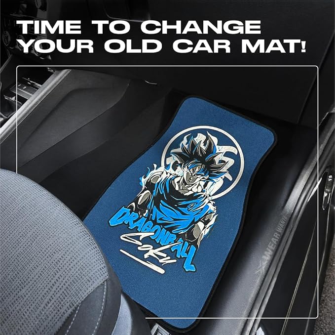 Anime Car Carpet Mat Set of 2 Front, Blue GukooDZB Design Automotive Accessories Interior All Weather Floor Mats Decor with Non Slip Black Anti Skid Backing