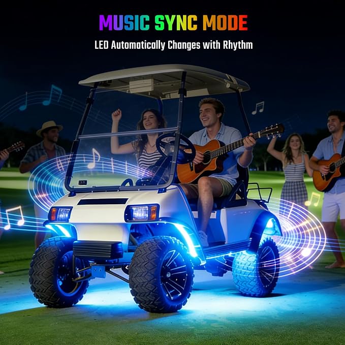 CLUBRALLY Golf Cart Underglow LED Light Strip Kit, 28 Modes Neon Underbody Glow, 12-85V, Music Sync, Wireless Remote, IP67 Waterproof Flexible Tubes, Fits EZGO, Club Car, Yamaha, 2 Pack