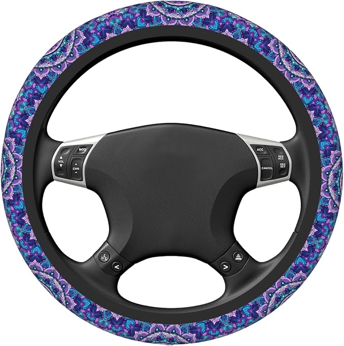 Purple Mandala Steering Wheel Cover for Women Girls, Universal 15 Inch Anti Slip Steering Wheel Protector Car Accessories Interior for Auto Truck SUV