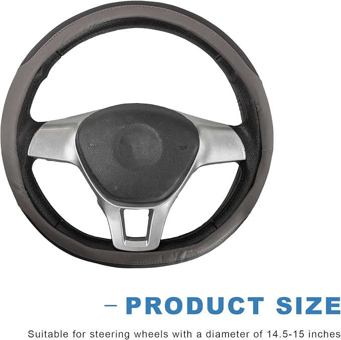 Sun Walker Steering Wheel Cover, Breathable Leather Steering Wheel Covers with Perforated Sides, Anti-Slip Comfortable Grip Auto Sleeve for 14.5-15 Inch Wheels, Car Accessories (Gray)