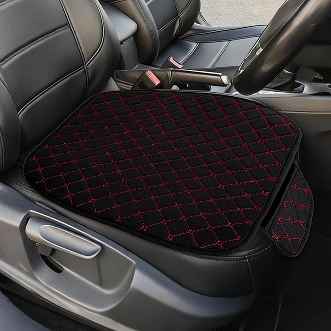 Leather Front Car Seat Cover, Anti-Slip Car Seat Bottom Covers, Full Wrapped Bottom Seat Protectors with Storage Pocket, Universal Comfortable Seat Cushion Fit Vehicles SUVs Trucks (K2-Black Red)