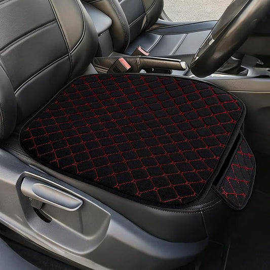 Leather Front Car Seat Cover, Anti-Slip Car Seat Bottom Covers, Full Wrapped Bottom Seat Protectors with Storage Pocket, Universal Comfortable Seat Cushion Fit Vehicles SUVs Trucks (K2-Black Red)