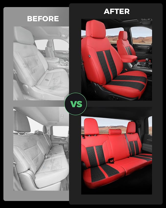 Custom Leather Seat Covers for 2019-2026 Sierra/Silverado 1500 | Only Crew Cab, Fits 2500/3500HD 2020-2026, no Rear Armrest/Seatback Storage, Waterproof, Scratch-resistant, Easy-clean