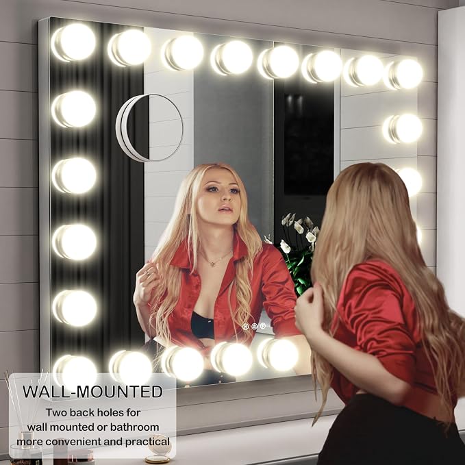 Gvnkvn 24 Extra Bulbs Vanity Mirror with Lights, 32WX24L Tabletop Hollyhood Makeup Mirror USB+Type-C Charging, Hollywood Lighted Mirror,3 Colors Modes,Touch Control,Metal Frame,White