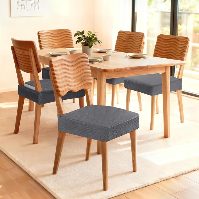 Songrey Waterproof Chair Covers for Dining Chairs, Set of 2, Dark Gray | No Rear Seat Covers for Dining Room , Chair Protector Slipcover, Stretch Removable Washable