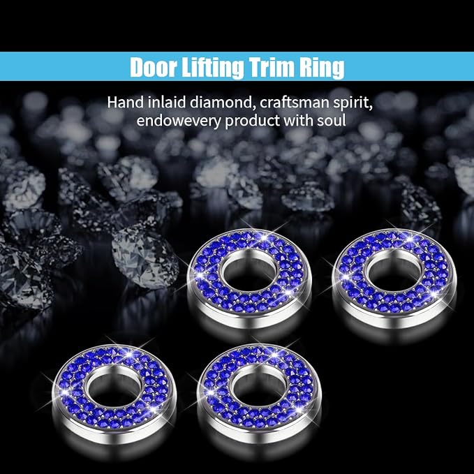 JOYCOURT 4Pack Bling Car Inner Door Lock Pull Stickers, Blue | Rhinestone Bling Car Pull Rod Bolt Decoration Cover Interior Car Accessories, for Mercedes-Benz A/B/C/E Class GLC GLA GLK GLA