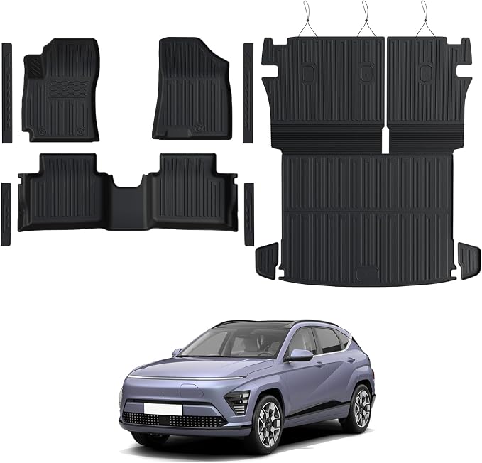 Floor Mats for Hyundai Kona Gas 2024-2026, All Weather Floor Mats Trunk Cargo Liner with Backrest Protectors and Door Sill Guards Accessories, Full Coverage Set