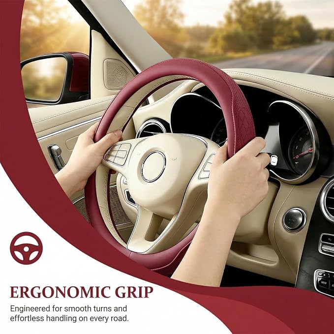 Car Steering Wheel Cover, Breathable Anti-Slip Vehicle Steering Wheel Protector with Inner Ring, Automotive Interior Protective Accessories, Universal for SUV RV Truck (Red)