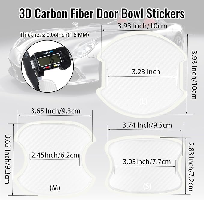 4Pcs Semi-Transparent Carbon Fiber Like Car Door Handle Cup Protective Sticker Auto Door Paint Guard(M)