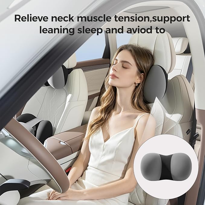 BABUR Car Headrest Pillow, Car Neck Pillow for Pain Relief While Driving | 100% Memory Foam, Ergonomic Neck Support Pillow for Auto, Office Chair, Adjustable Strap, Softness Breathable Removable