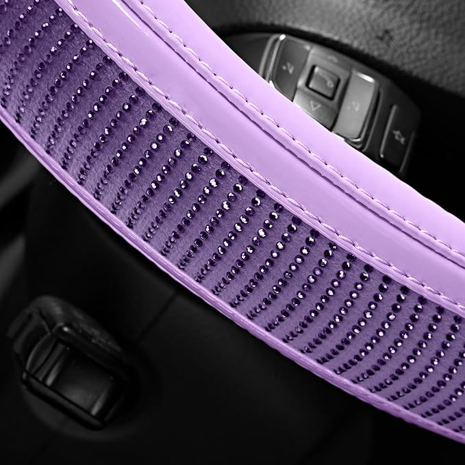 Road Comforts Bling Steering Wheel Cover – Purple Diamond Design, Universal Fit 14.5-15 Inch, Microfiber Leather, Anti-Slip & Breathable Design for Men and Women