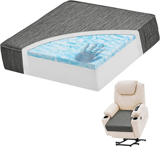 baibu Extra Large Dual-Layer Gel Memory Foam Recliner Cushions for Elderly, 20x20x5 Inch Thick Non-Slip Recliner Seat Cushion Suitable for Couch for Easy to Stand Up & Reduce Hip & Lumbar Pain, Grey