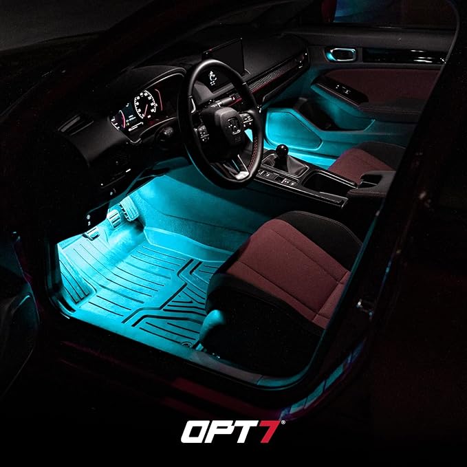 OPT7 Aura Double Glow RGB Interior Show Car Lights with Remote Control | Ultra Bright Ambient Glow, Multicolor Double LED Strips, Sports Car Decoration, 12V JDM Accessories, Sound Sync Lighting