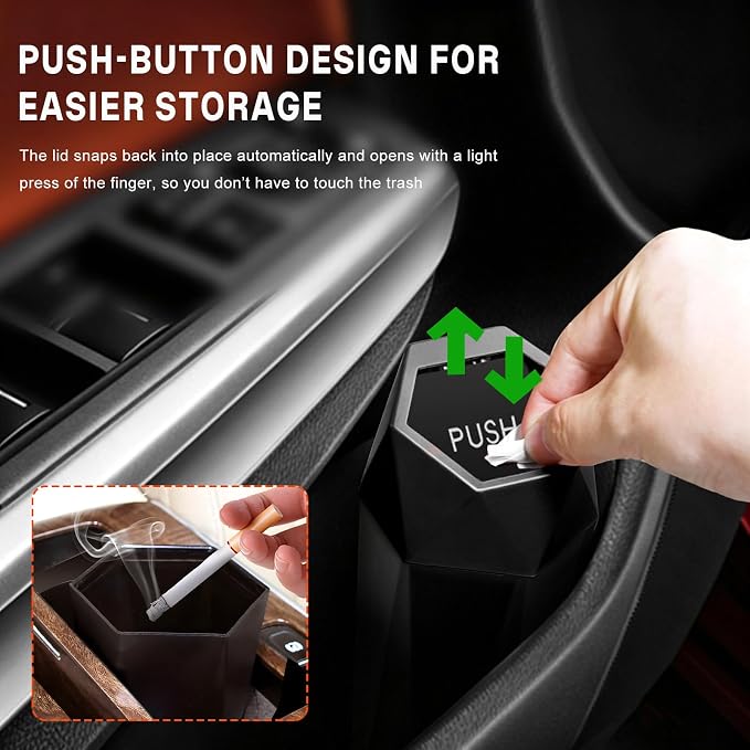 Car Trash Can with Lid, Waterproof Diamond Design Auto Cup Holder Trash Bin, Leakproof Mini Garbage Organizer for Vehicle Home Office Kitchen Bedroom, Car Accessories (Black)
