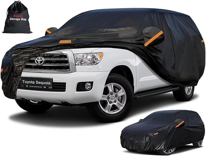 Kayme 7 Layers SUV Car Cover Custom Fit for Toyota Sequoia (2000-2026), Waterproof All Weather for Automobiles,Rain Sun UV Protection.Black