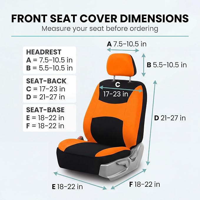 FH Group Universal Car Seat Covers Front Set for SUV Truck Sedan Vans | Waterproof All-Purpose Cloth Seat Cover Set Airbag Compatible Washable Split Bench Protector Interior Upgrade - Orange