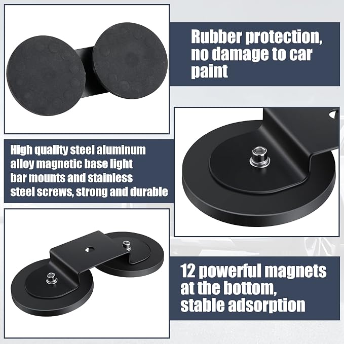 Shimeyao 4 Pcs Magnetic Light Bar Mounts Universal Magnet Mount Holder with Rubber Pad for Off Road SUV Truck Lamp Roof Bar Fog Light