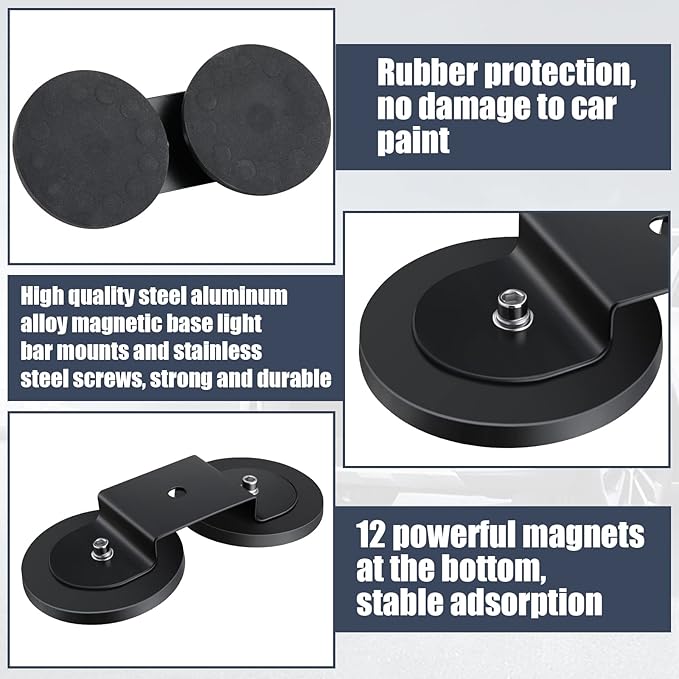 Shimeyao 2 Pcs Magnetic Base Light Bar Mounts Powerful Magnetic LED Light Bar Work Auxiliary Driving Lights on Hood Universal Magnet Mount Holder with Rubber Pad for SUV Off Road Truck Lamp Fog