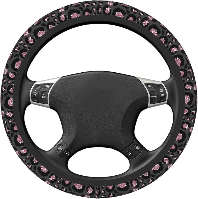 Steering Wheel Cover Universal Fit Car Interior Accessories for Women Men 15 Inch Breathable Anti Slip Odorless Neoprene Steering Wheel Cover for Car Decor Protector - Black Pink Leopard 005
