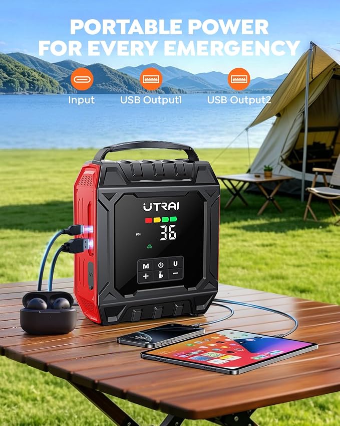 UTRAI 8000A Jump Starter with Air Compressor 160PSI, Car Battery Jumper Starter for All Gas/12L Diesel Engines, Portable Car Jump Starter Jump Box with 1000LM Magnetic Light, Tire Repair Kit