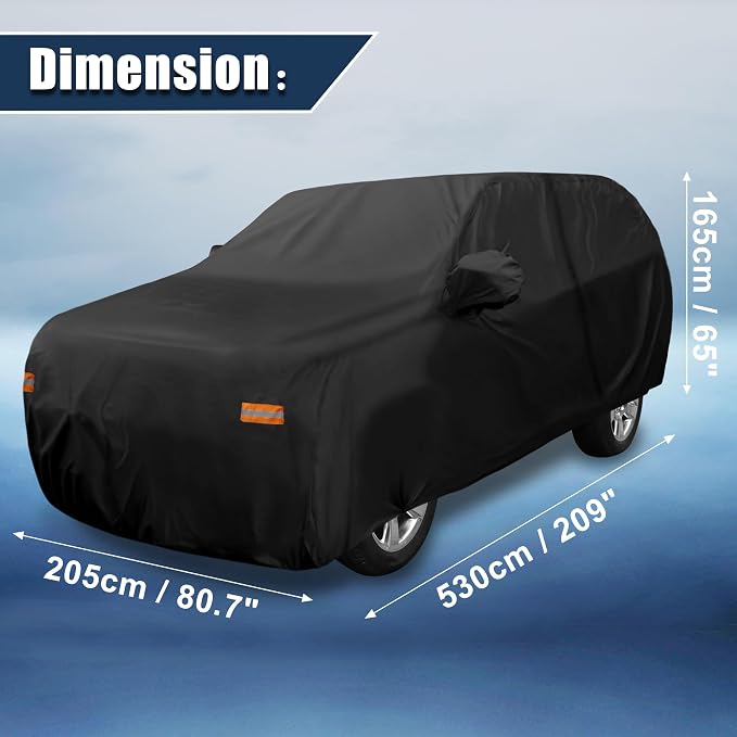 X AUTOHAUX SUV Car Cover for Chevrolet Tahoe 4 Door 2007-2024 Outdoor Waterproof Sun Rain Dust Wind Snow Protection 190T PU with Driver Door Zipper Black