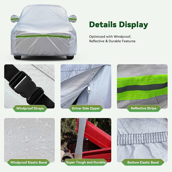 AUQDD 6-Layers Premium MPV Car Cover Waterproof All Weather Weatherproof UV Sun Protection Snow Dust Storm Resistant Outdoor Exterior Custom Form-Fit Full Padded Car Cover with Straps 180"-198" K16