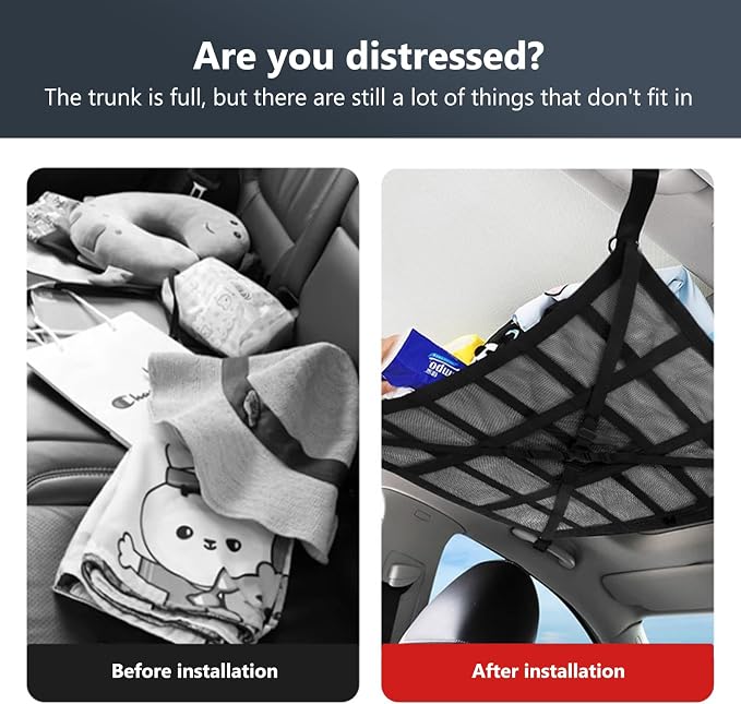 35.5 "x25.6 Car Ceiling Storage Organizer for SUV & Sedan - Heavy-Duty Overhead Mesh Net with Dual Zippers, Universal Auto Roof Storage Bag for Travel, Camping, Road Trips （Black2#）