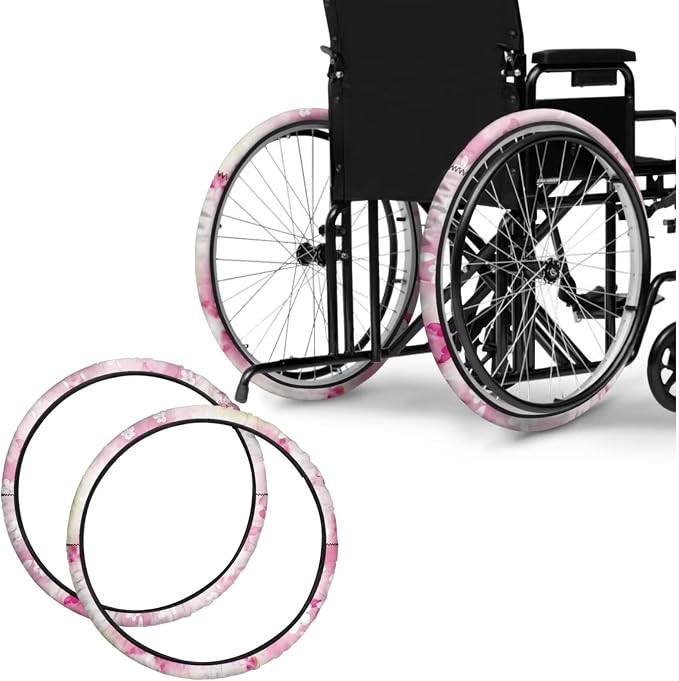 Pink Tie-Dye Butterfly Wheelchair Wheel Covers Non-Slip Wheelchair Accessories Tyre Covers to Protect Floors Carpets Fits 24" Wheels Set of 2 Pairs