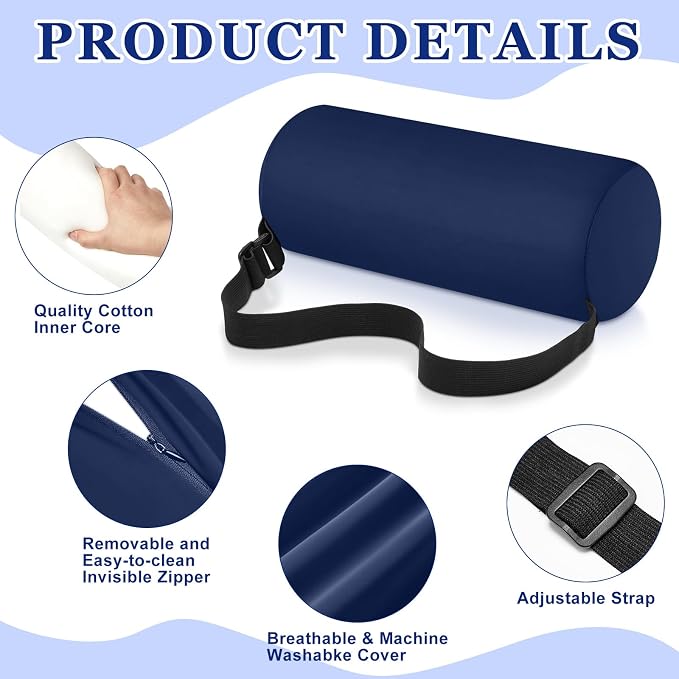 Wenqik 2 Pcs Lumbar Roll Support Pillow Low Back Lumbar Support Office Seat Cushion with Adjustable Strap and Washable Cover for Travel Gaming Chair Car Seat Pain Relief(Blue)